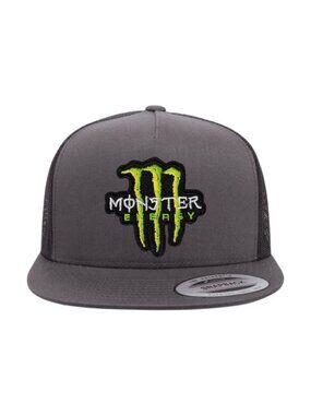 Monster Energy Racing YP Flat Bill Trucker Hat Mesh Back Snapback Charcoal/black